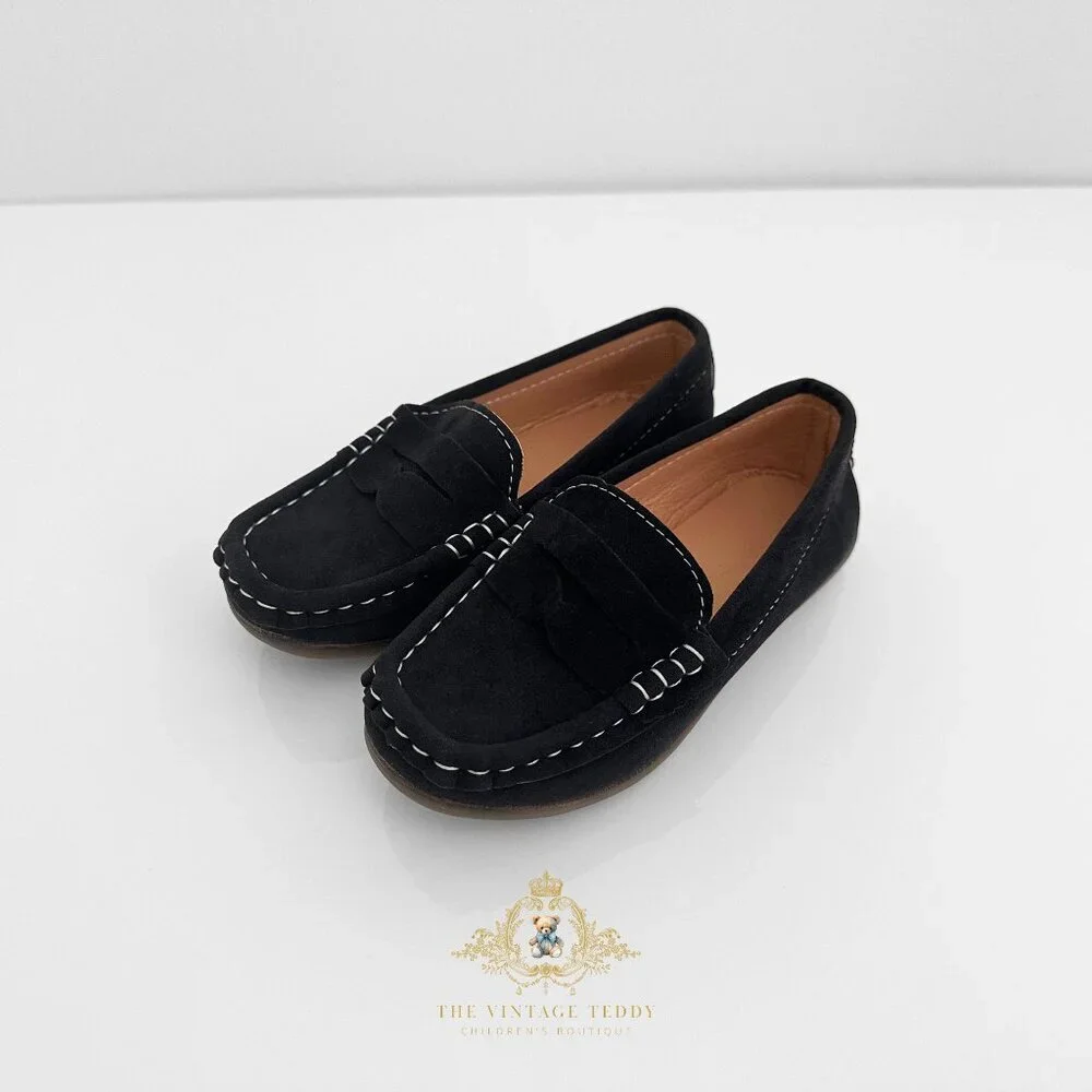NWT Handsome Boys Vintage Style Classic Loafers Cute Children's Shoes Black 8.5